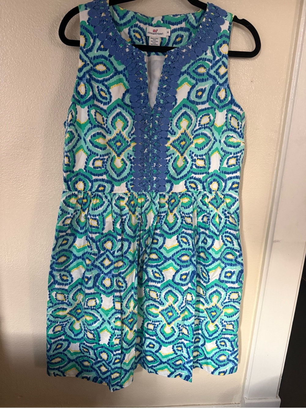 Vineyard Vines Sleeveless Geometric Mosaic Cotton Dress - Size 14